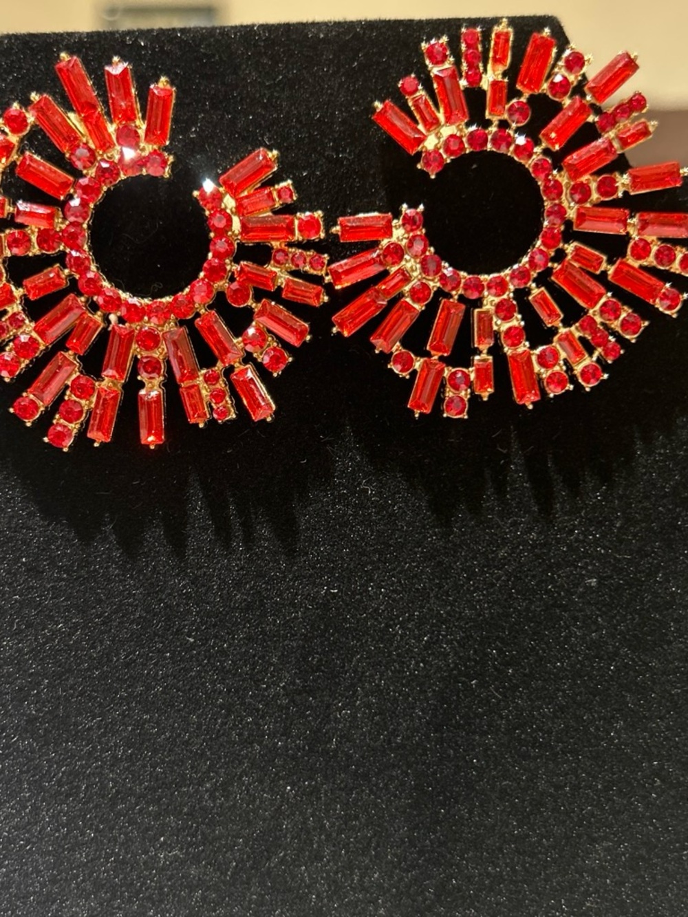 Red Crystal Sunburst Hoop Earrings - Women Jewelry
